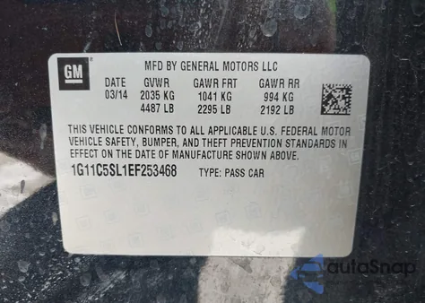 2014 Chevrolet Malibu 1Lt из США, поврежденный, VIN 1G11C5SL1EF253468